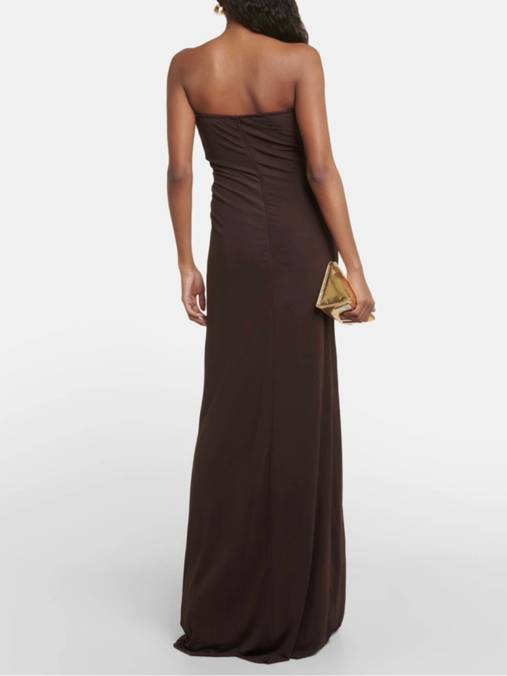 Christopher Esber Arced Palm Strapless Deep V Chocolate Brown Maxi Dress - Picture 2 of 3